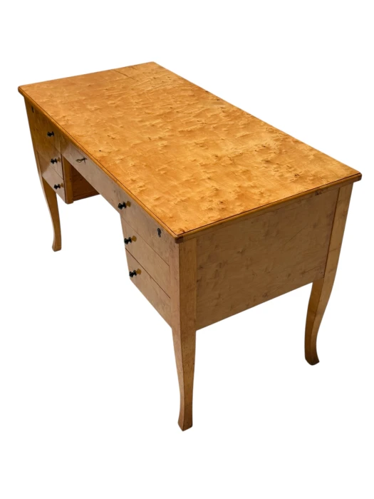 Art Deco Desk in Birdseye Maple, Swedish Design, 1940s, 7 Drawers
